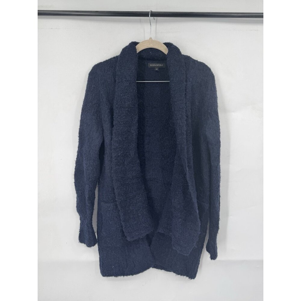 Banana Republic Wool Alpaca Blend Cardigan Women XS‎ Navy Blue Minimalist Casual